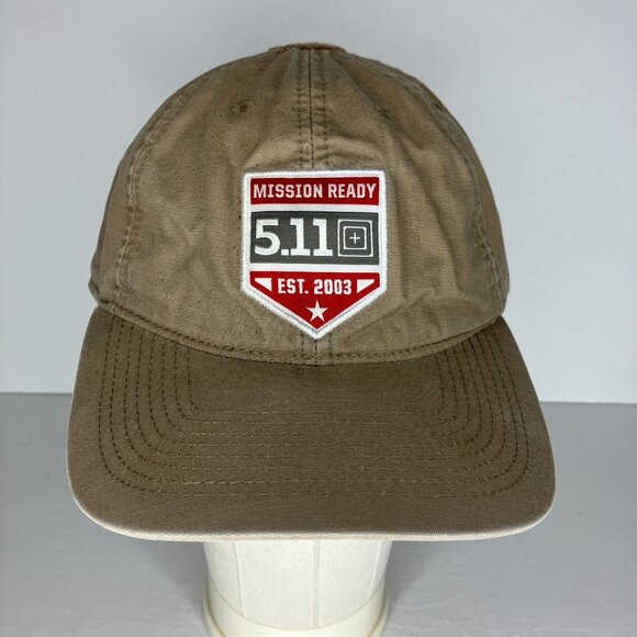5.11 Tactical Beige Distressed Stained Adjustable Hat Cap - Picture 1 of 14